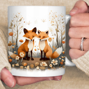 Taza De Café Escena de Fox Woodland 2 Foxes