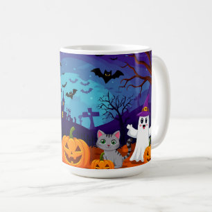Taza De Café Escena de Halloween iluminada por la luna y calaba