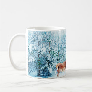 Taza De Café Escena De Invierno De La Familia Snowy Deer