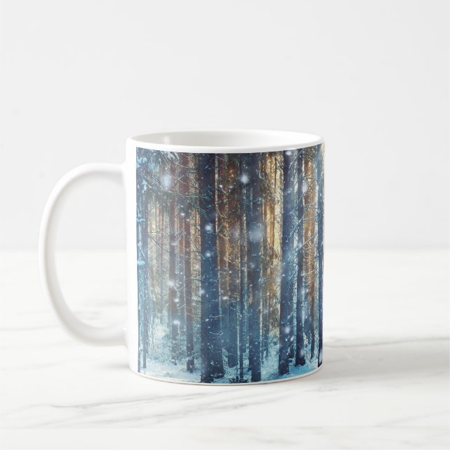 Taza De Café Escena De Invierno De Snowy Forest Frosty (Izquierda)