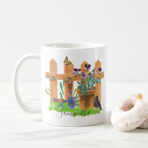 Taza De Café Escena de jardín campestre personalizada en acuare