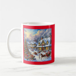 Taza De Café Escena de la aldea de Navidades encantadores