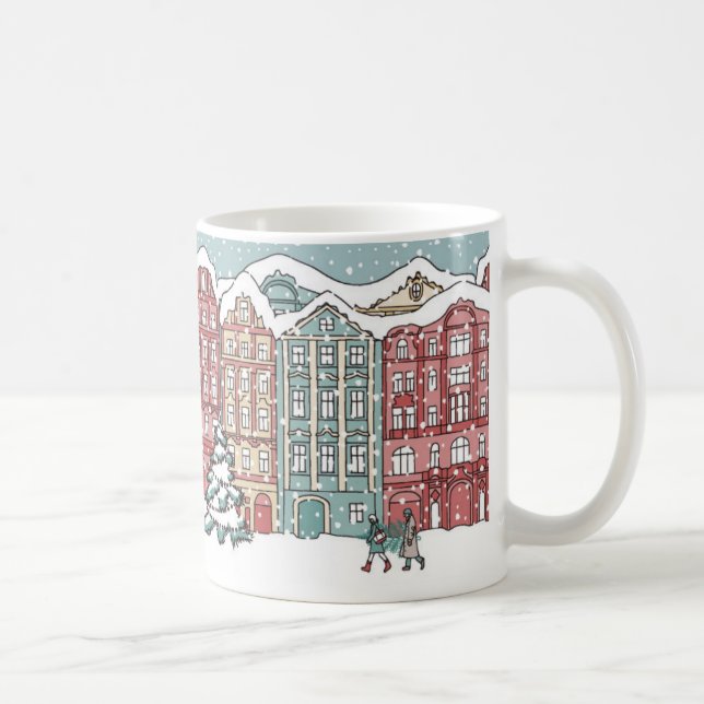 Taza De Café Escena de la ciudad del invierno (Derecha)