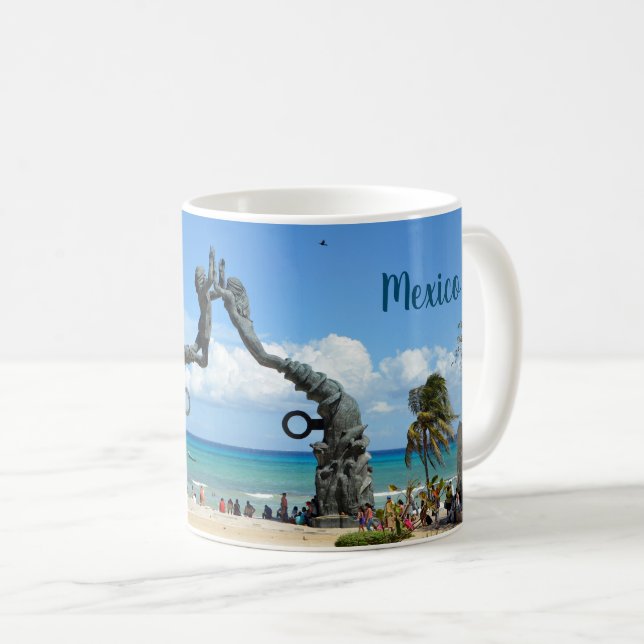 Taza De Café Escena de la estatua de Playa del Carmen en Yucatá (Anverso derecho)