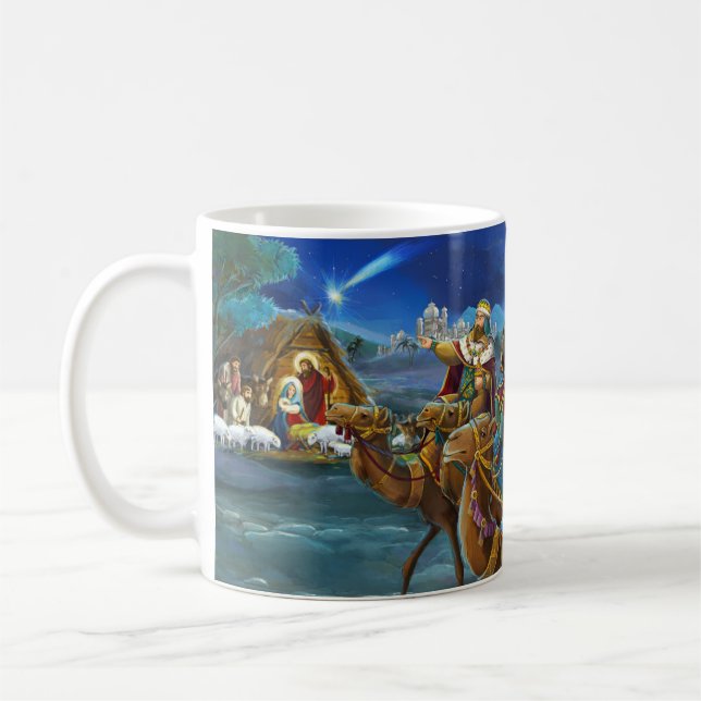 Taza De Café Escena de la Natividad con hombres sabios Navidade (Izquierda)