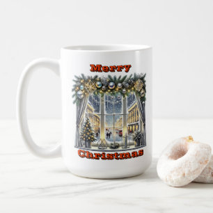 Taza De Café Escena de la ventana de vacaciones espumoso