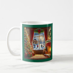 Taza De Café Escena de la ventana Navidades acogedores