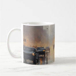 Taza De Café Escena de lluvia nocturna urbana