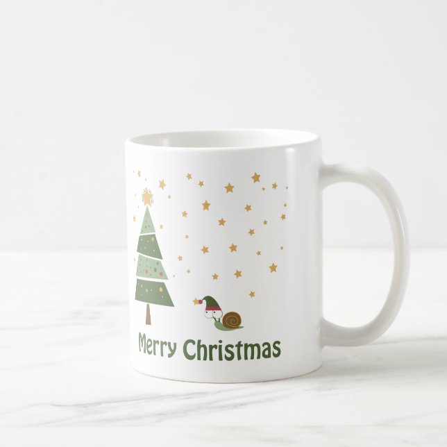 Taza De Café Escena de Navidad de Caracol Elfo (Derecha)