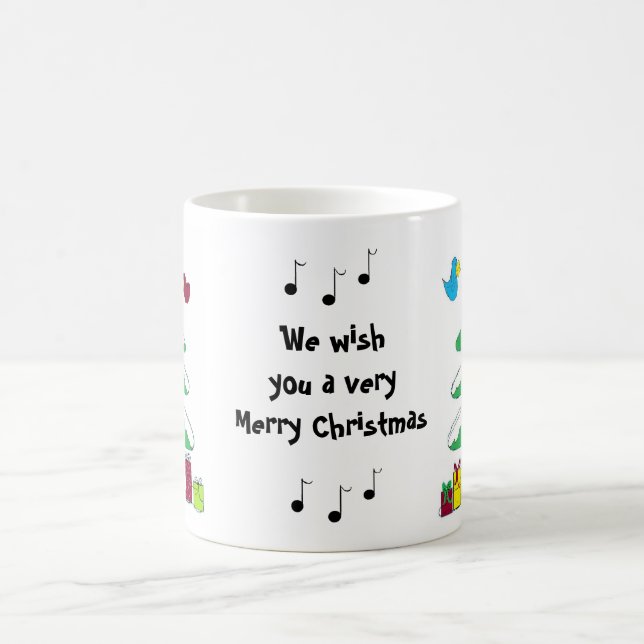Taza De Café Escena de Navidad de pájaros y notas musicales (Centro)