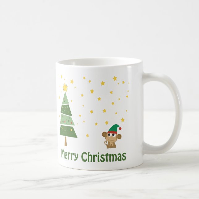 Taza De Café Escena de Navidades del mono elf (Derecha)