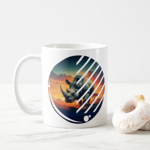 Taza De Café Escena de puesta de sol del rinoceronte geométrico