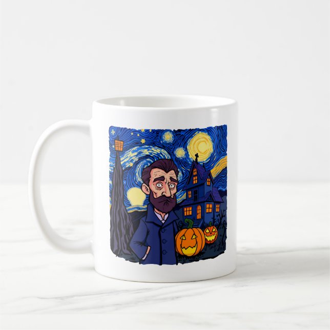 Taza De Café Escena de Van Gogh embrujada - Halloween Starry gó (Izquierda)