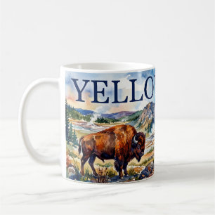 Taza De Café Escena del géiser de bisontes al acuarela de Yello
