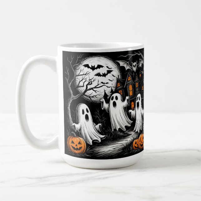 Taza De Café Escena espeluznante de Halloween con fantasmas (Izquierda)