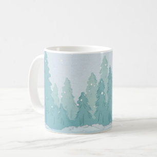 Taza De Café Escena festiva de la estación del árbol de pino 