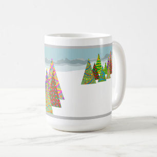 Taza De Café Escena invernal con árboles de Navidad