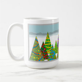 Taza De Café Escena invernal con árboles de Navidad