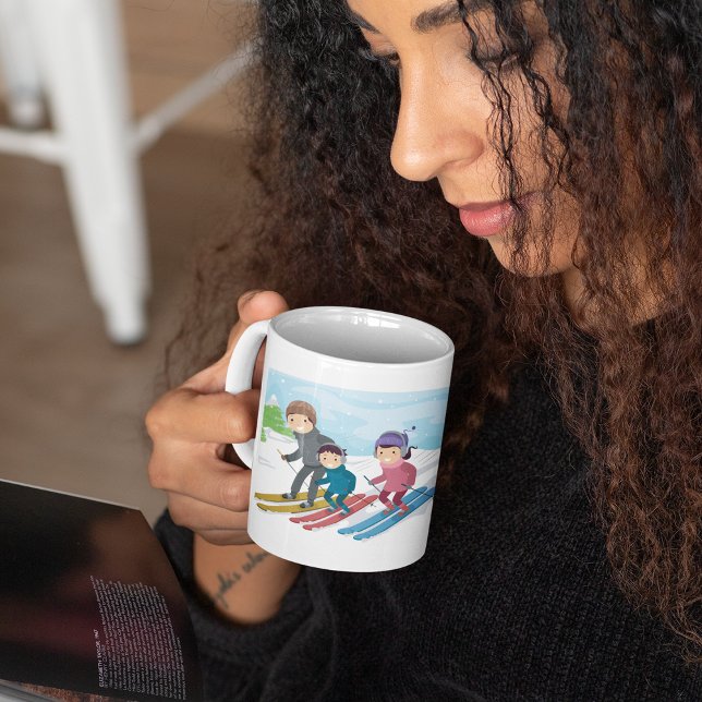Taza De Café Escena invernal de esquí familiar (Subido por el creador)