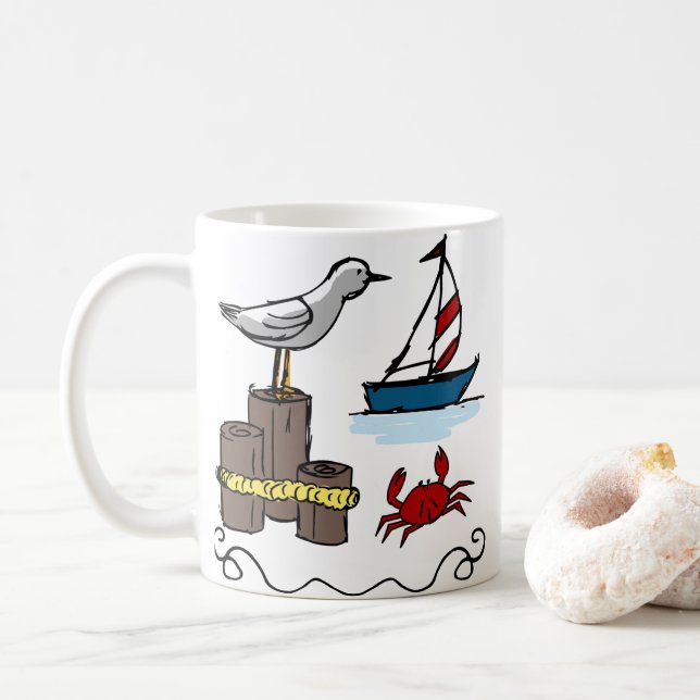 Taza De Café Escena náutica (Con donut)