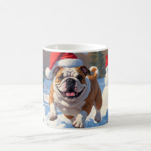 Taza De Café Escena Navideña Festiva de Nieve con Bulldog