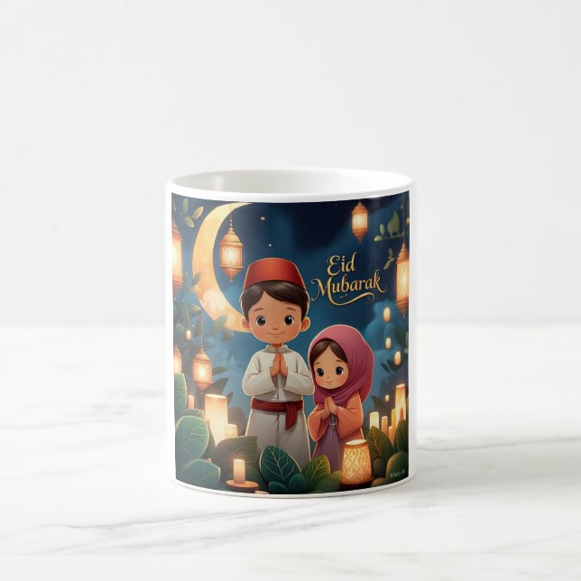 Taza De Café Escena nocturna de Eid Mubarak Lantern (Centro)
