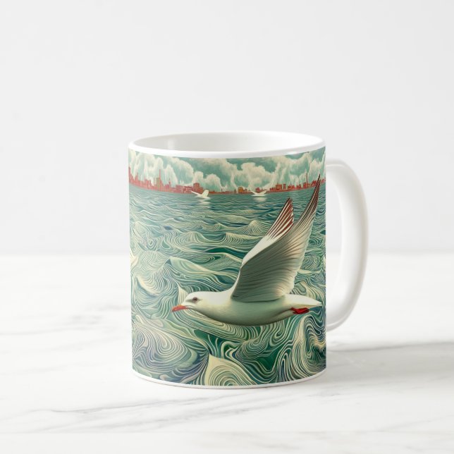 Taza De Café Escena oceánica con tazón de café de gaviota (Anverso derecho)