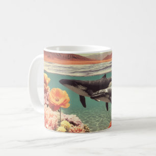 Taza De Café Escena Oceánica Surrealista con Ballenas y Coral
