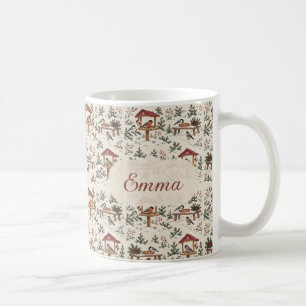 Taza De Café Escena personalizada de comedero de pájaros navide