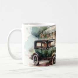 Taza De Café Escena Retro de Coche y Boutique Floral