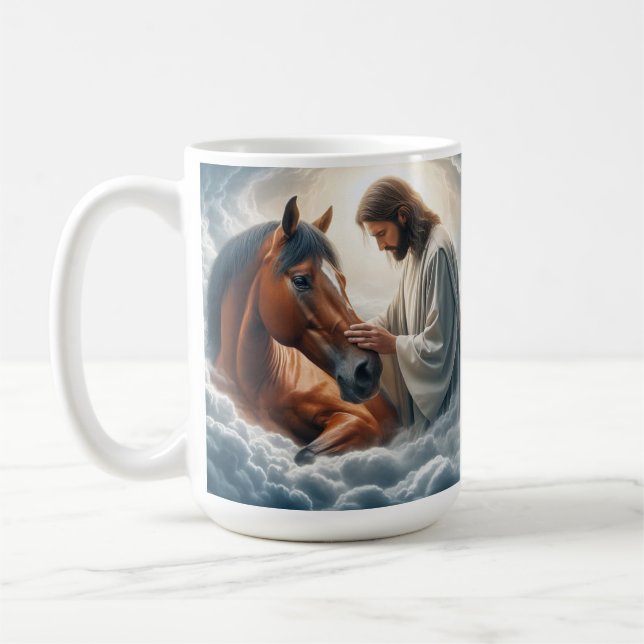 Taza De Café Escena serena de compasión con Jesús y caballo (Izquierda)