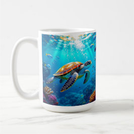 Taza De Café Escena submarina colorida de tortuga marina