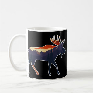 Taza De Café Escenario de silueta silvestre del bosque de Moose