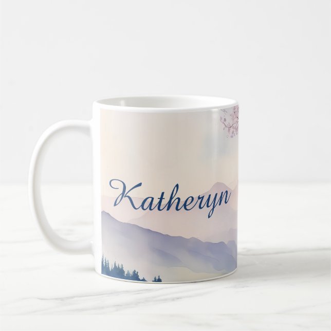 Taza De Café Escenario estético Lavender Tree Mountain Blue Ton (Izquierda)