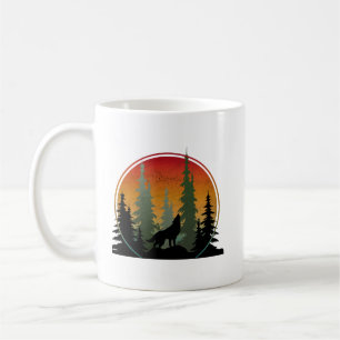 Taza De Café Escenario natural del lobo del atardecer