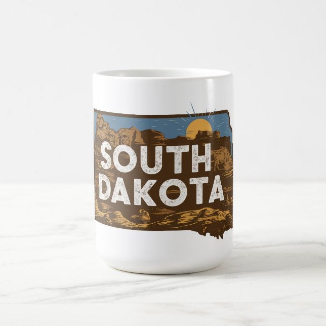 Taza De Café Escenario South Dakota Retro Silhouette (Centro)