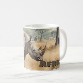 Taza De Café Escénica Retro Africana Rinoceronte
