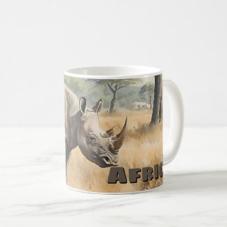 Taza De Café Escénica Retro Africana Rinoceronte