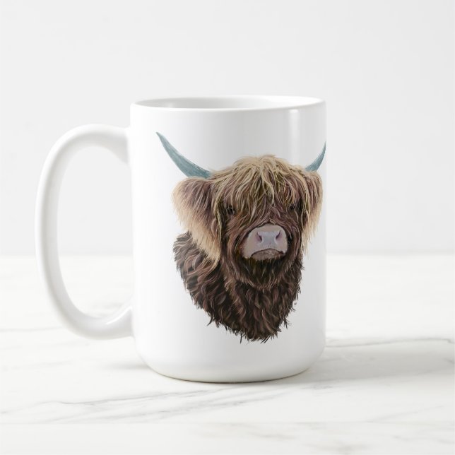 Taza De Café Escocia Highland Cow Charlie con pelo resistente (Izquierda)