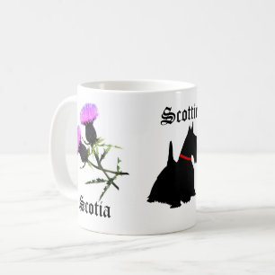 Taza De Café Escocia/Scotia, terrier escocés, cardo flor
