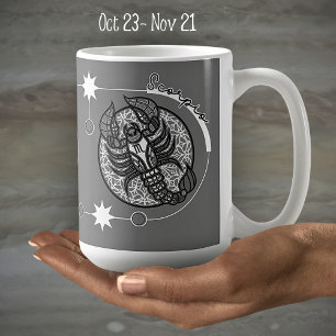 Taza De Café Escorpio Zodiac Rótulo Astrología Mandala Blanco N