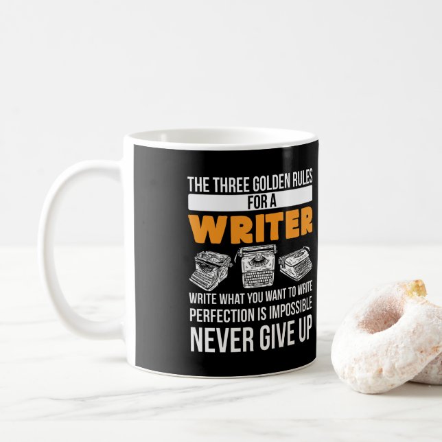 Taza De Café Escribiendo Autor Publicado Las Tres Reglas De Oro (Con donut)