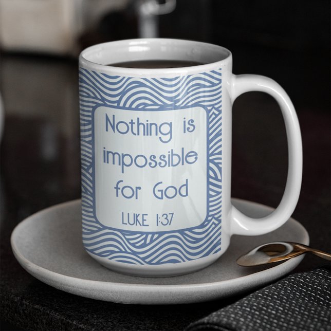 Taza De Café Escritura cristiana Luke 1:37 Patrón de onda azul (Subido por el creador)