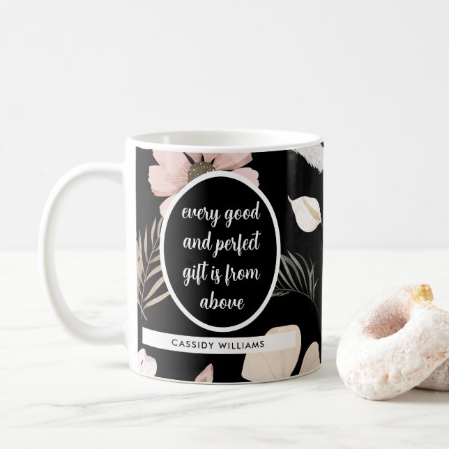 Taza De Café Escritura de flor negra (Con donut)