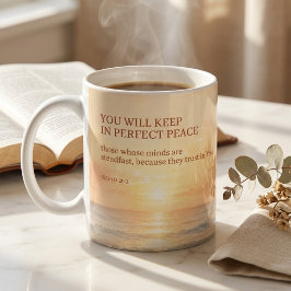 Taza De Café Escritura de la playa de Isaías 26:3 Paz Perfecta