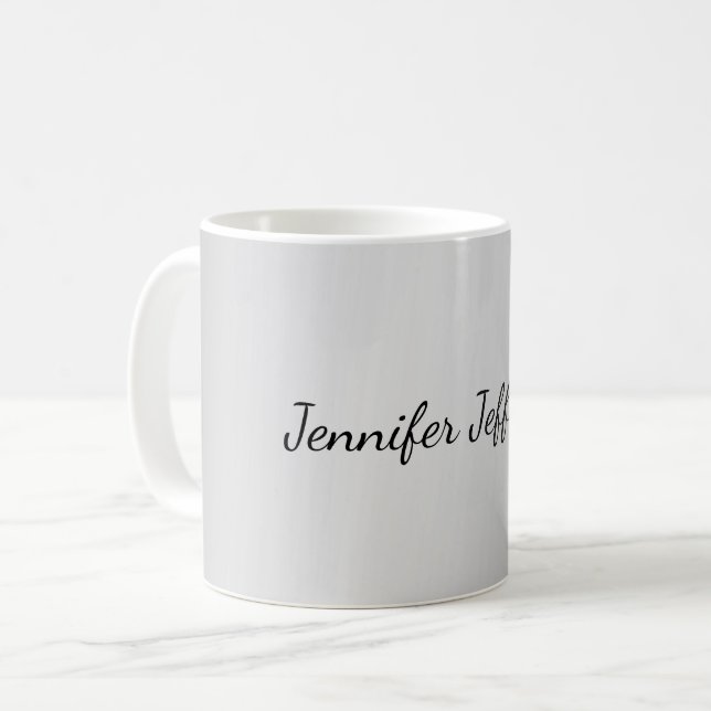 Taza De Café Escritura de mano moderna gris plateado Su nombre (Anverso izquierdo)
