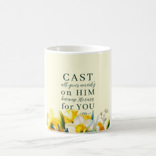 Taza De Café Escritura floral 1 Peter 5:7