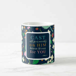Taza De Café Escritura floral 1 Peter 5:7