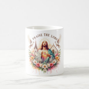 Taza De Café Escritura floral de Jesús inspirador