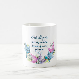 Taza De Café Escritura floral moderna 1 Peter 5:7